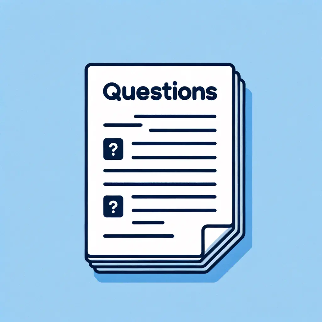 50+ Mentorship Program Questions for Mentors and Mentees 5 DALL·E 2023 10 16 12.47.31 Illustration of a paper placed on a blue background. The paper is divided into two columns. The first column has the heading Questions in bold lette
